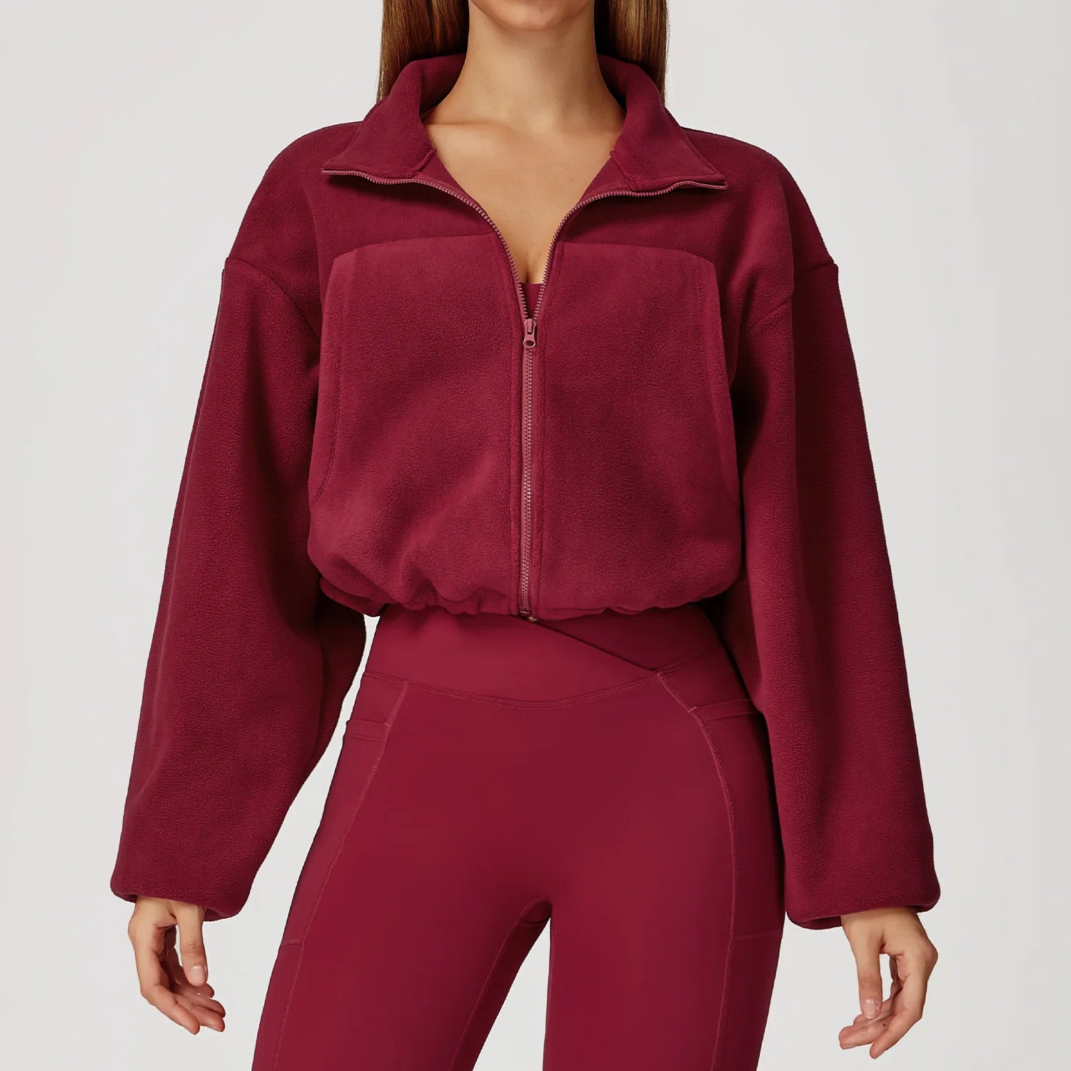 Winter Yoga Jacket Women Long Sleeved Stand Up Collar Windproof Warm Fleece Drawstring Jacket Running With Fleece Sports Jacket