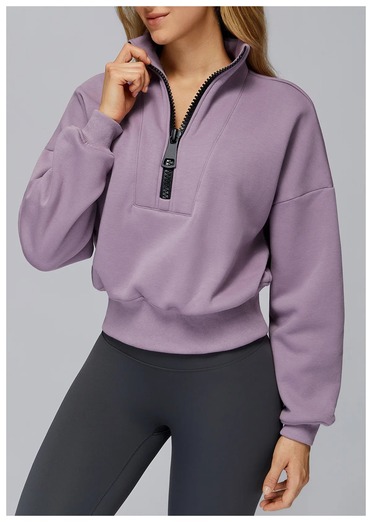 Winter Sports Hoodie Yoga Long Sleeved Women's Stand Collar Loose Windproof Hoodie Warm Long Sleeved Casual Outdoor Sports Top