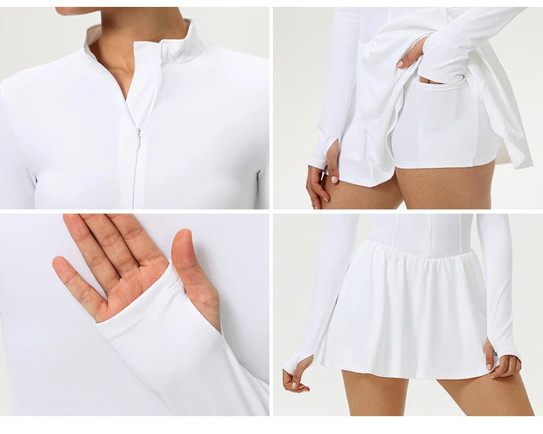 Women's Tracksuit Gym Jumpsuit Fitness Suit Short Sets V Back Sports Overalls Yoga Clothing Tennis Skirt Workout Set Sportswear