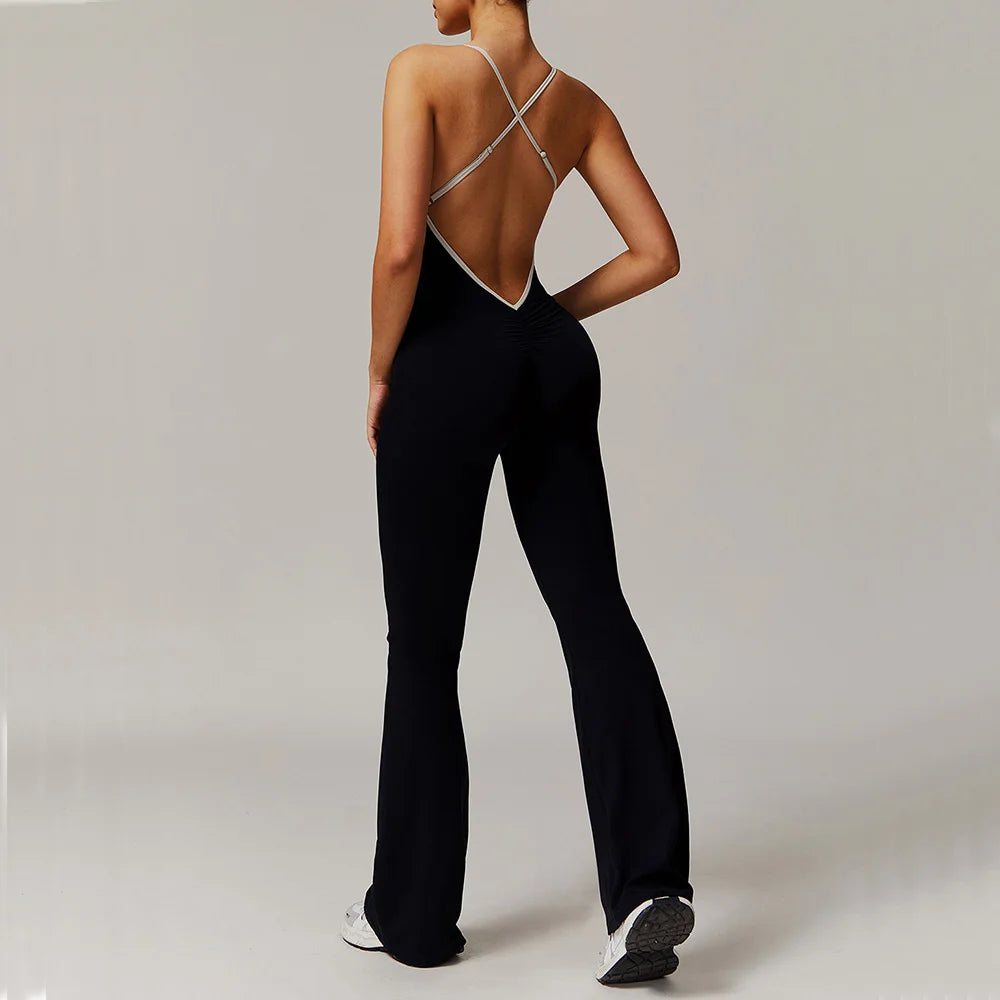 Sexy Back V Jumpsuit Gym Set Women Training Yoga Suit Sportswear Women Sports Jumpsuit Fitness Rompers Stretch Workout Bodysuits
