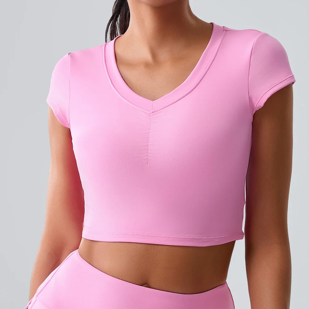 Women Yoga Top Sexy Sport T Shirts Fitness Clothes Workout Short Sleeve Yoga Shirt Gym Top Running Active Wear Push Up Sport Top