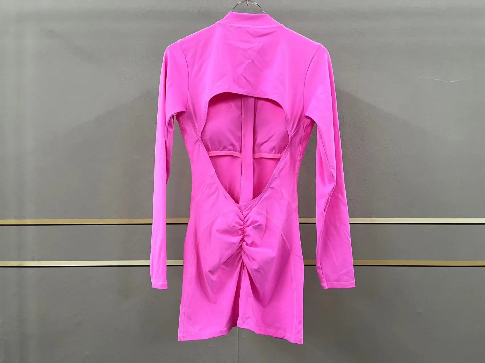 Sexy Back V Jumpsuit Women Tracksuit Yoga Set Sports Zipper Rompers Gym Long Sleeve Fitness Suit Gym Workout Bodysuit