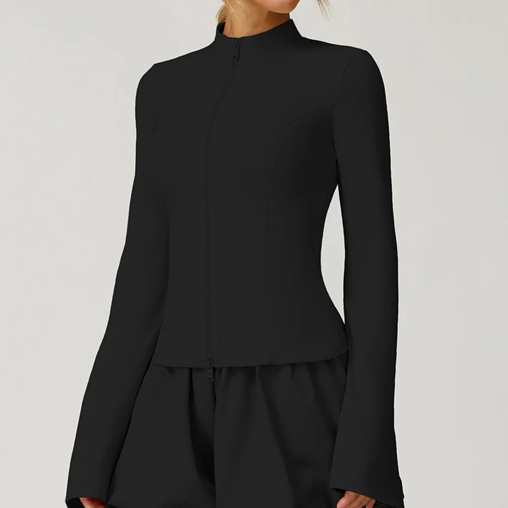Summer Yoga Suit Women's High-end Standing Collar Long Sleeved Sports Jacket Running Training Fitness Top Windproof Running Suit