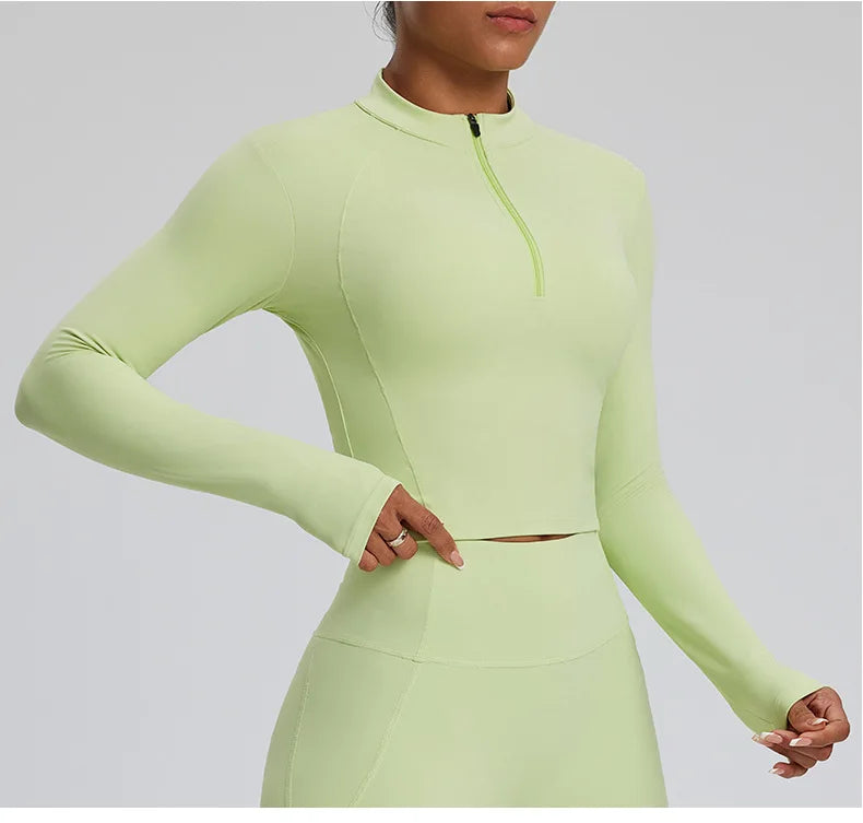 Half Zipper Long Sleeve Yoga Shirts Sport Top Fitness Yoga Top Gym Top Sports Wear For Women Push Up Running Full Sleeve Jacket