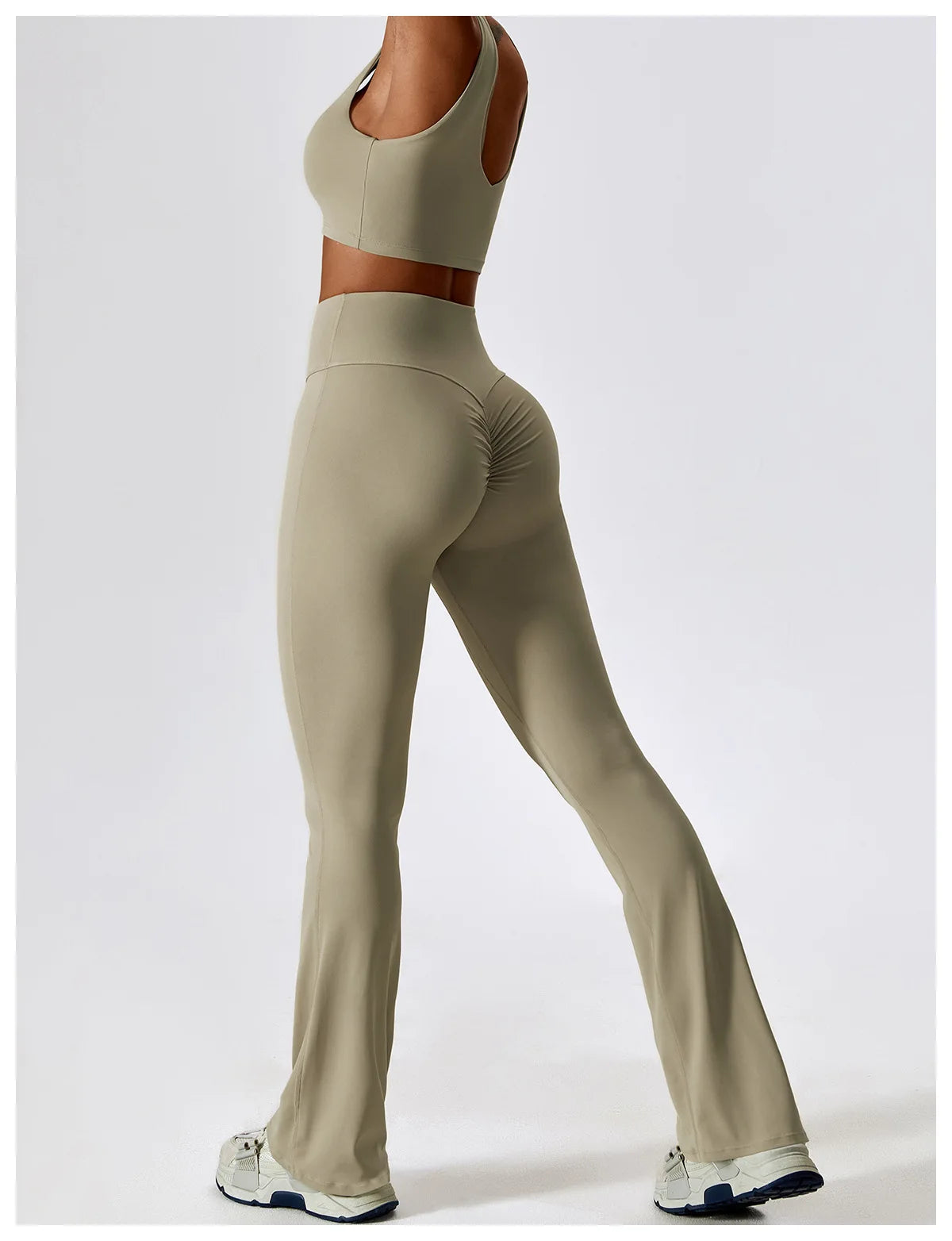 Women Tracksuit Gym Yoga Suit 2PCS Tight Fitting Sports Set Workout Breathable T Shirts Bra Tank Top Loose Bell-bottoms Leggings