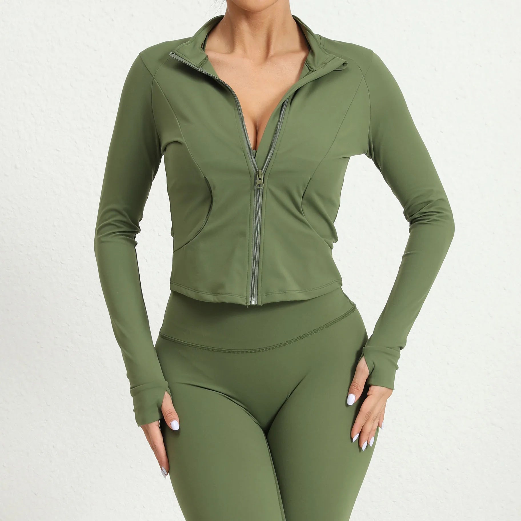Women Jacket Slim Fit Long Sleeved Zipper Fitness Coat Yoga Crop Tops With Thumb Holes Gym Jacket Workout Tracksuit Sweatshirts