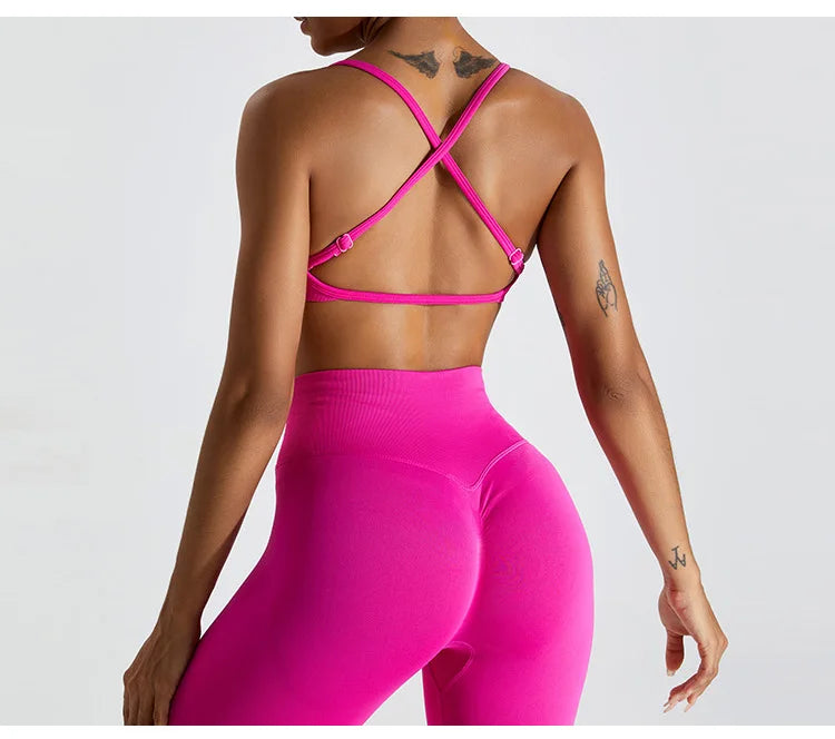 Seamless Soft Cross Back Women Sports Underwear Fitness Bra Tights Yoga Vest High Strength Shockproof Gym Sports Top Push Up Bra