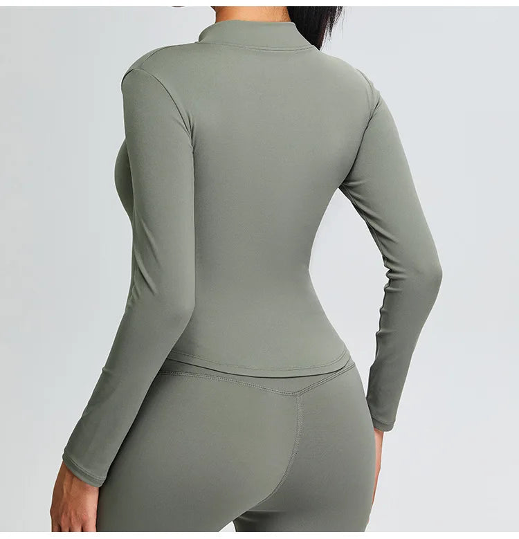 Half Zipper Yoga Long Sleeve Women Shirt Sports Jacket Fitness Gym Top Activewear Running Coats Sports Workout Clothes Woman Top