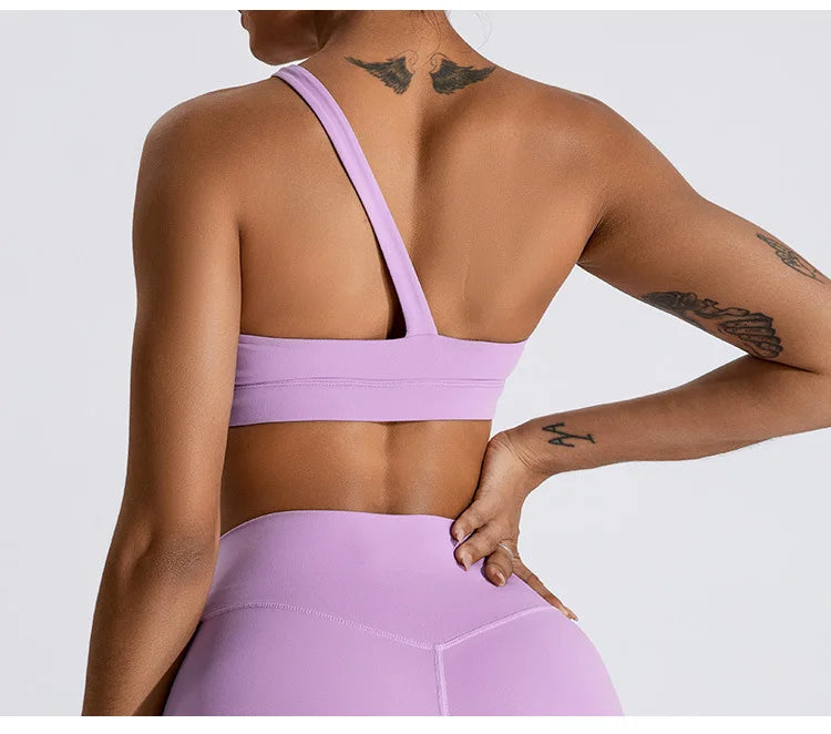 Women One Shoulder Sports Underwear Gym Top Bra Training Women Yoga Bra Stretch High Strength Workout Fitness Women Sports Vest