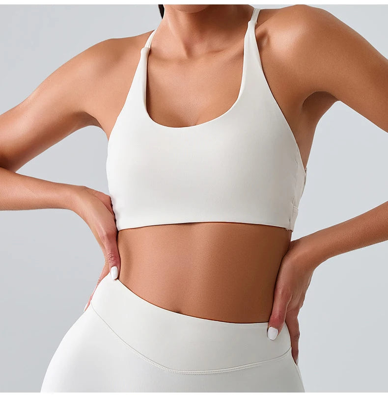 Women Impact Sports Bra Halter Top High Support Push Up Clothes Running Tops Open Back Gym Wear Fitness Yoga Workout Underwear
