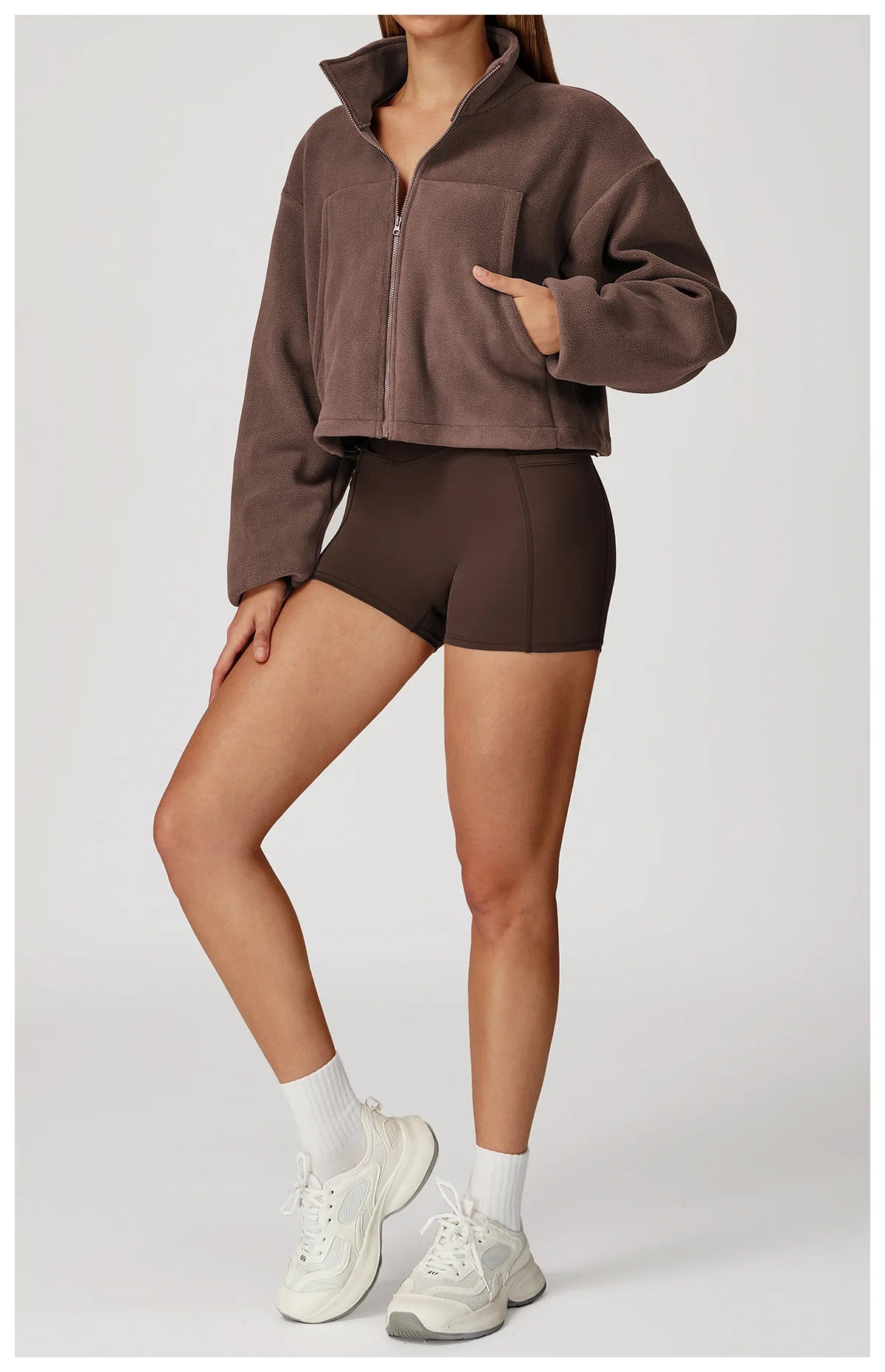 Winter Yoga Jacket Women Long Sleeved Stand Up Collar Windproof Warm Fleece Drawstring Jacket Running With Fleece Sports Jacket