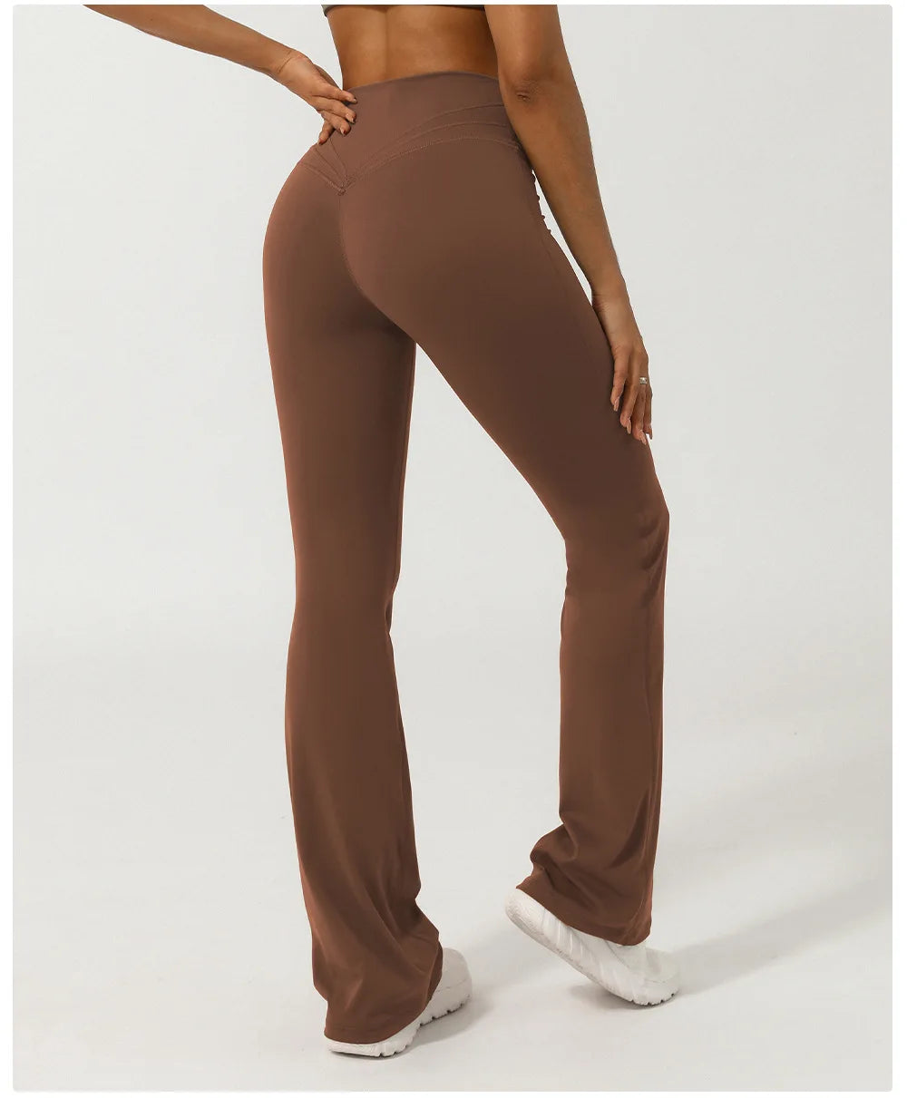 Women Yoga Bell-bottoms Tight Lifting High Waist Tights Cross Waist Sport Flared Pants Gym Running Breathable Fitness Leggings