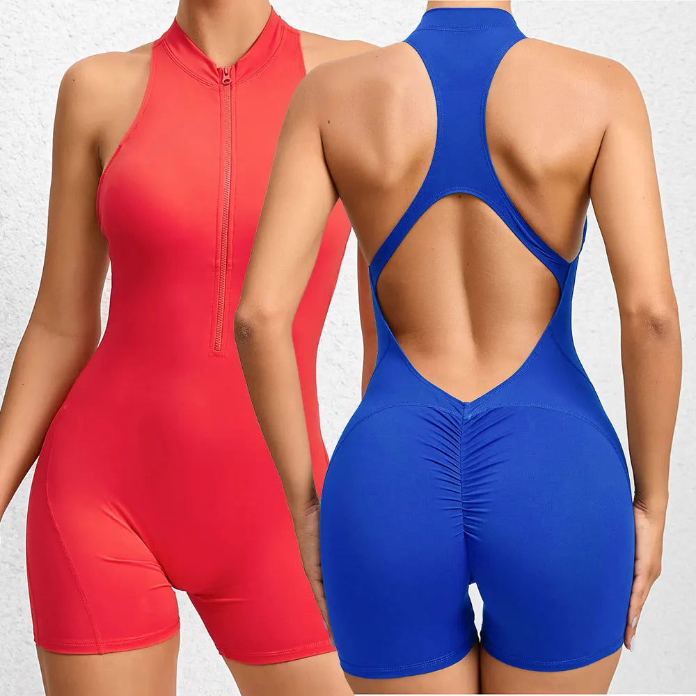 Women's Jumpsuit Fitness Suit Gym Rompers Sports Overalls for Woman Tracksuit Yoga Clothing Zipper Workout Set Sportswear