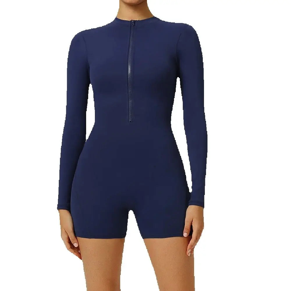 Zipper Yoga Jumpsuits Sports Overalls Fitness Long-Sleeved One-Piece Workout Romper Running Gym Tracksuits for Women Sportswear