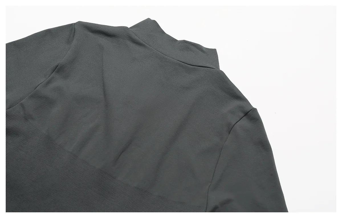 Ribbed Yoga Tops Women's Standing Collar Yoga Long Sleeved Sports Jacket Running Training Fitness Top Gym Workout Running Shirt