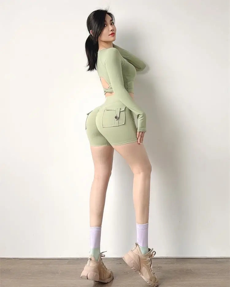 Summer Sports Shorts Pockets Women Gym Leggings Women Scrunch Butt Workout Shorts Cycling Shorts Push Up Yoga Pants Butt Shorts