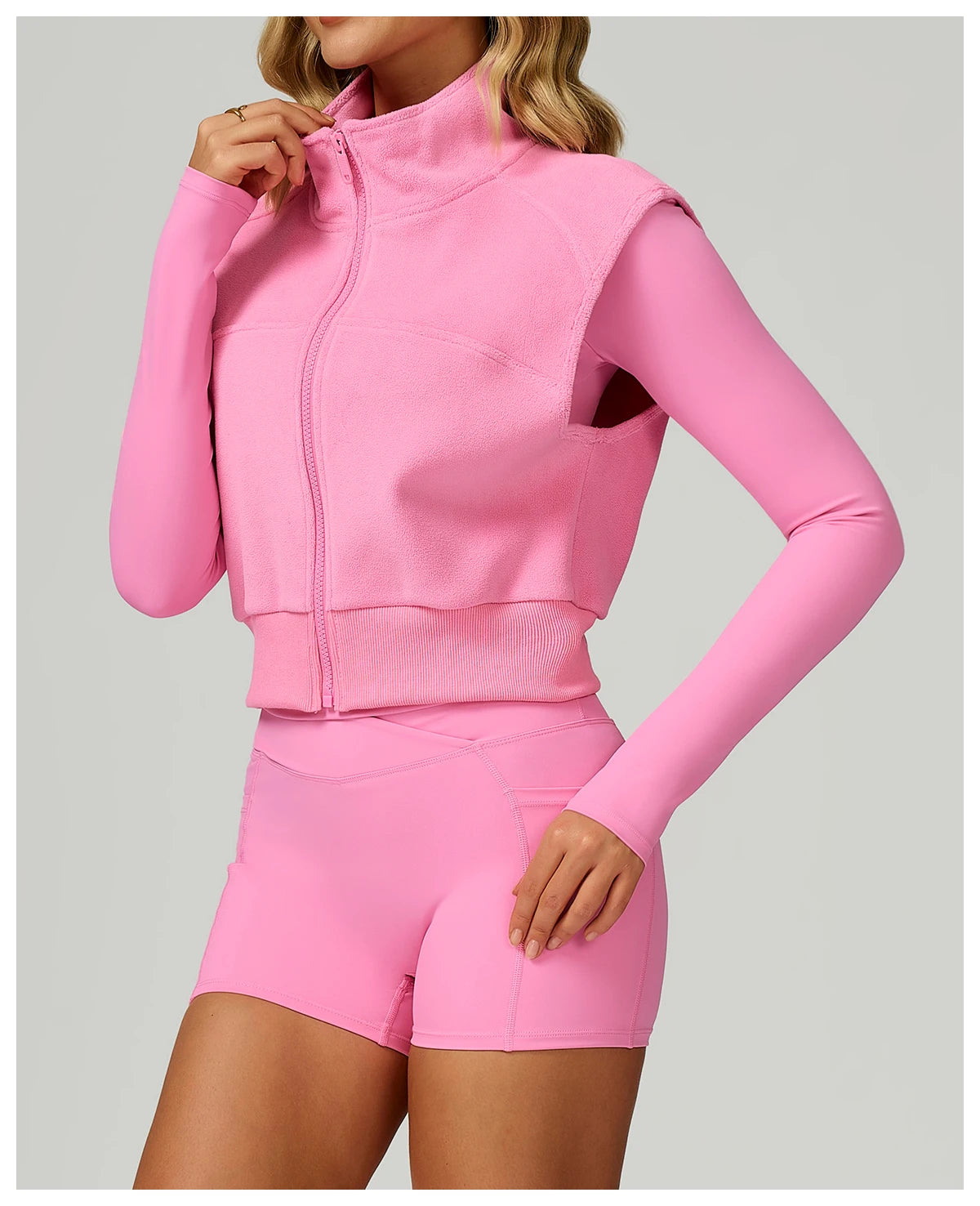 Winter Warm High Neck Velvet Vest Women's Sleeveless Top with Zipper Waist Outdoor Running Top