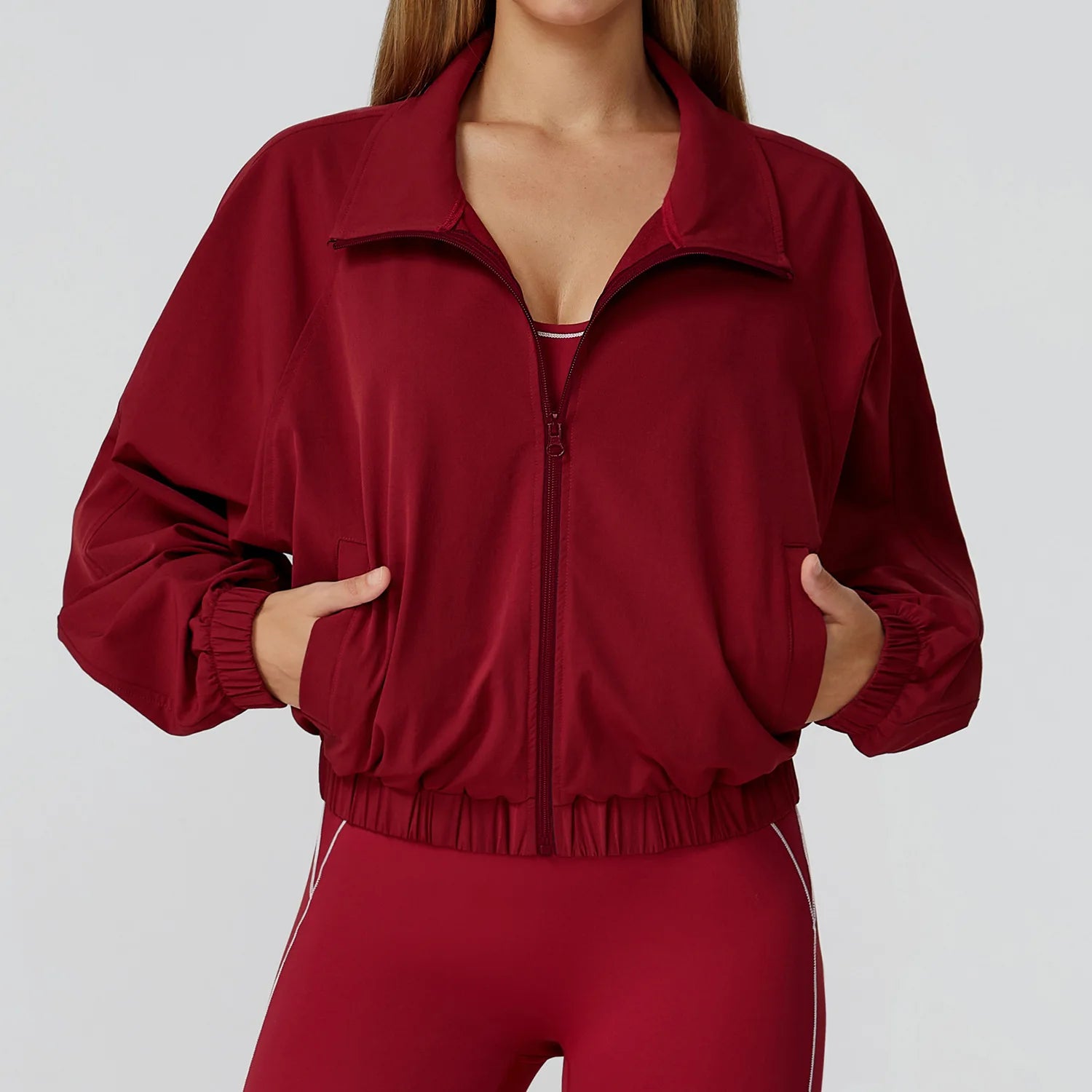 New Quick Drying Stand Up Collar Sports Jacket Women's Zipper Top Windproof Outdoor Running Fitness Long Sleeved Yoga Jacket