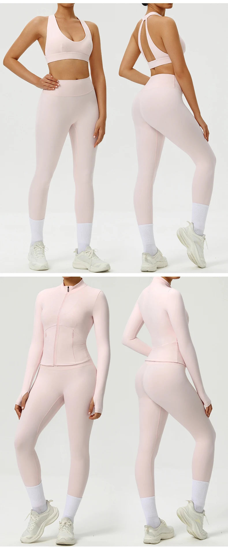 Women 2PCS Yoga Set Workout Sets Sportswear Gym Clothing Fitness Zipper Long Sleeve High Waist Leggings Sports Suits Yoga Suit