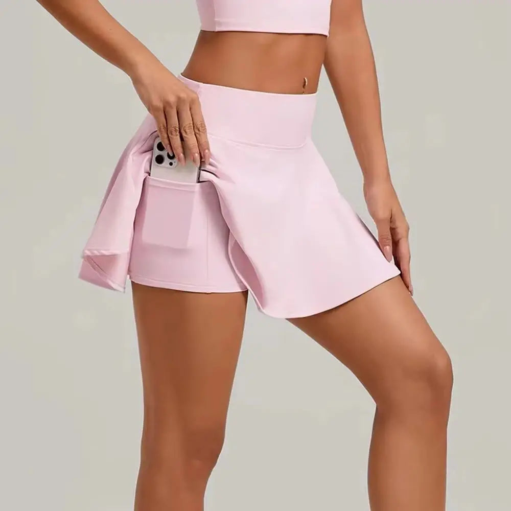 High Waisted Tennis Mini Skirt Women's Tennis Yoga Golf Sports Belt Safety Pants Pocket Comfortable and Breathable Sports Skirt