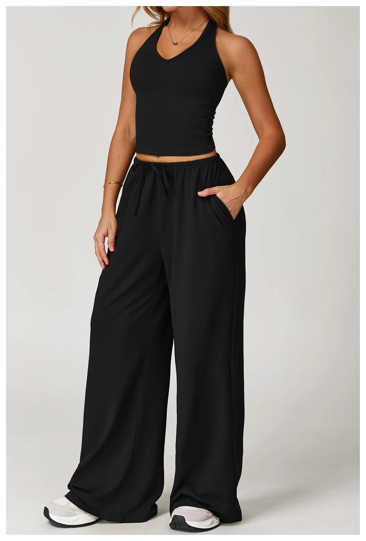 High Waist Yoga Pants Women's Hanging Wide Leg Loose Casual Pants Women's Sports Pants Fitness Running Elastic Drawstring Pants