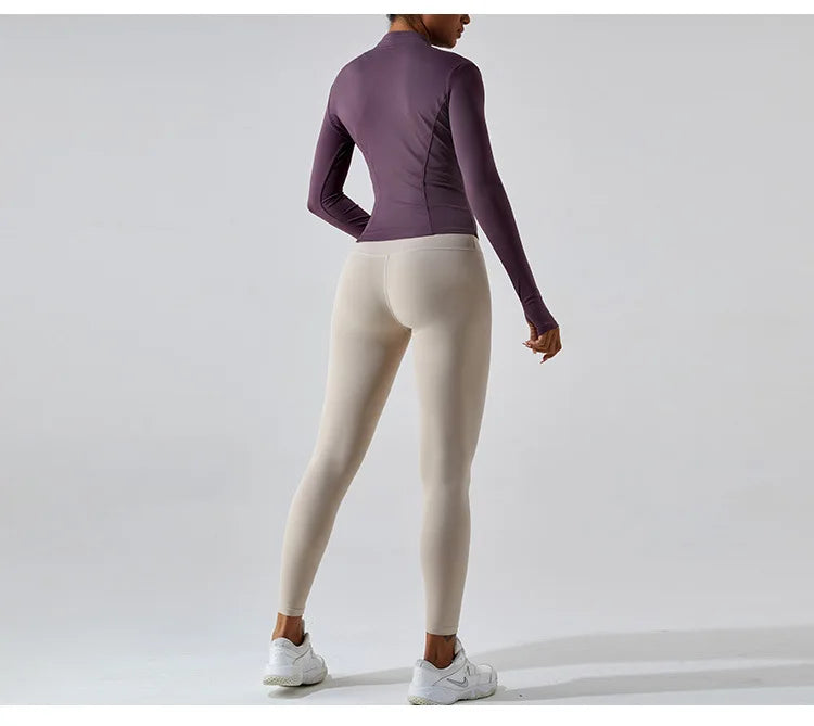 Zipper Jacket Women Sports Long Sleeve Push Up Fitness Yoga Shirt Gym Top Activewear Running Coats Workout Clothes Woman Jacket