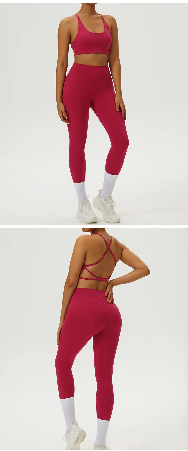 Yoga Clothes Set 2 Piece Gym Set Sportswear Women Cross Back Bra Top High Waist Leggings Fitness Suit Running Workout Tracksuit