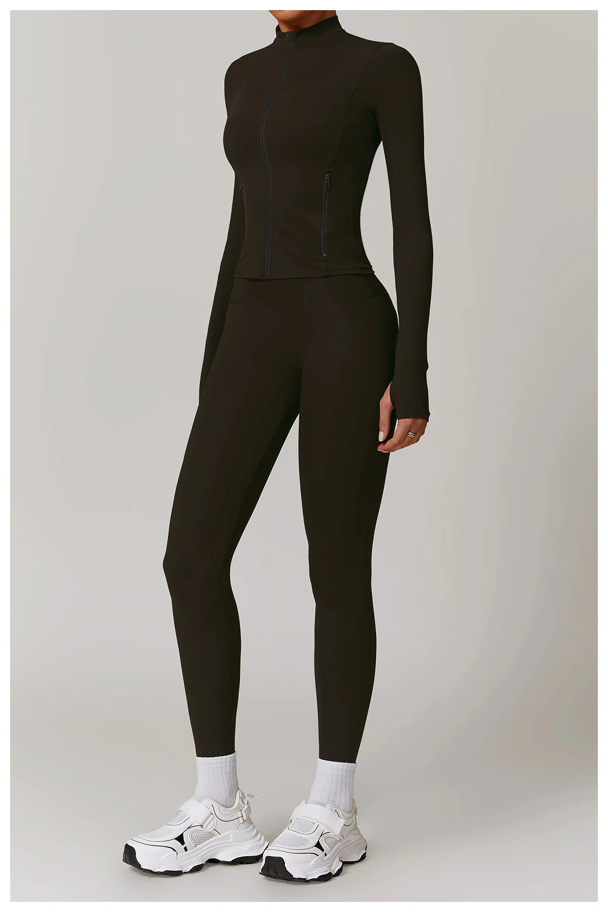 Women Outdoor Running Fitness Wear T-shirt Long Sleeved Thumb Holes Top Zipper Yoga Long Sleeved Yoga Shirt Gym Push Up Workout