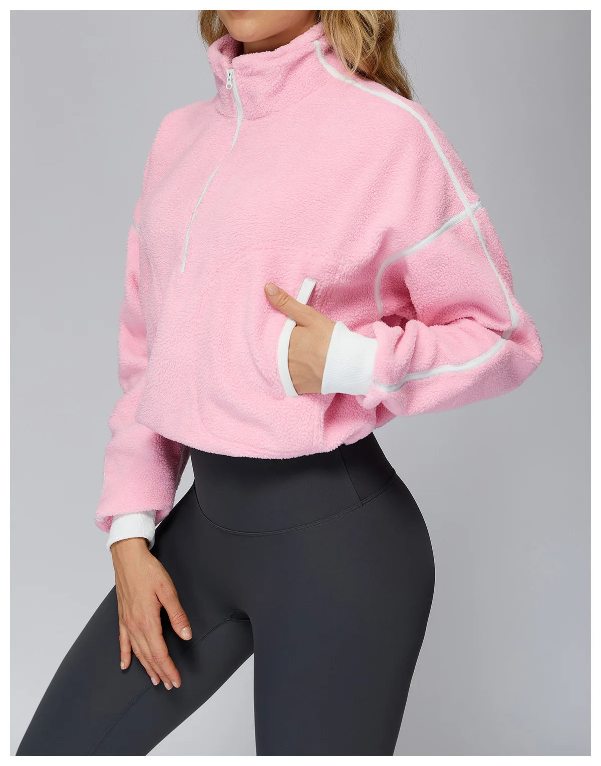Winter Women's Standing Collar Windproof and Warm Fleece Jacket Women's Long Sleeved Running and Fleece Sports Jacket
