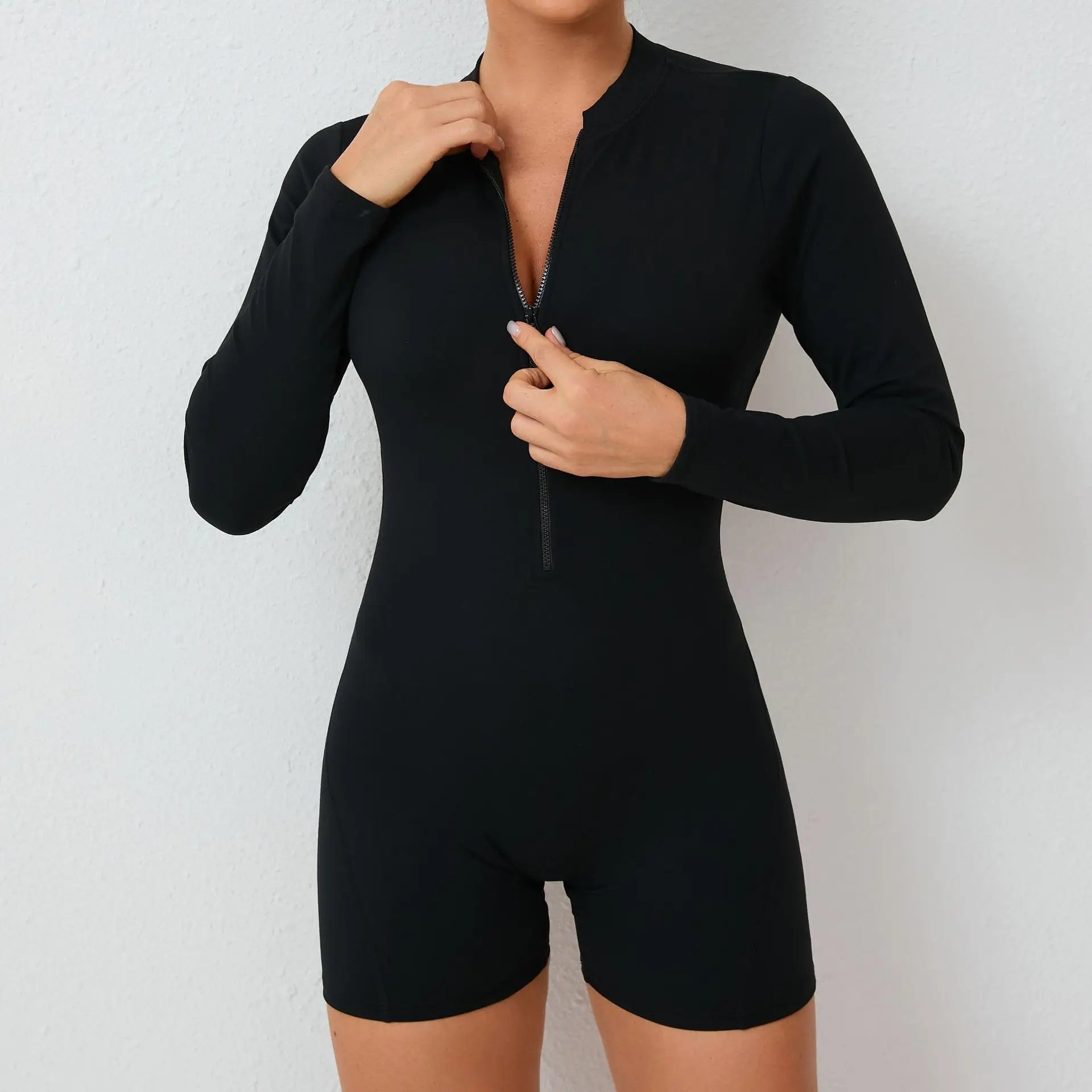 Sexy Back V Jumpsuit Women Tracksuit Yoga Set Sports Zipper Rompers Gym Long Sleeve Fitness Suit Gym Workout Bodysuit
