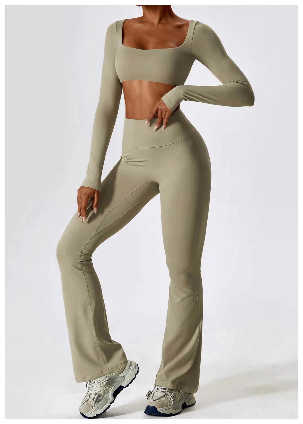 Women Tracksuit Gym Yoga Suit 2PCS Tight Fitting Sports Set Workout Breathable T Shirts Bra Tank Top Loose Bell-bottoms Leggings
