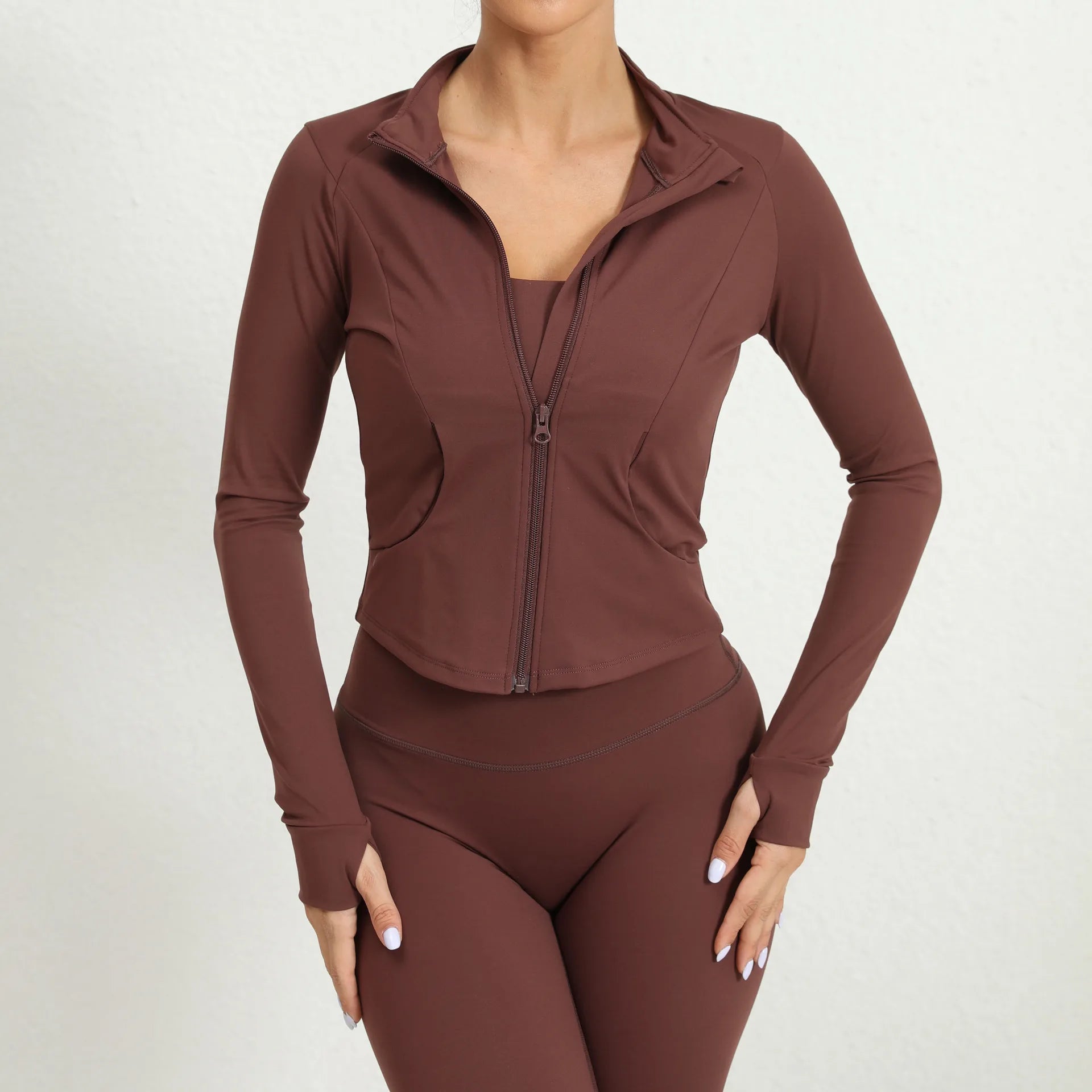 Women Jacket Slim Fit Long Sleeved Zipper Fitness Coat Yoga Crop Tops With Thumb Holes Gym Jacket Workout Tracksuit Sweatshirts
