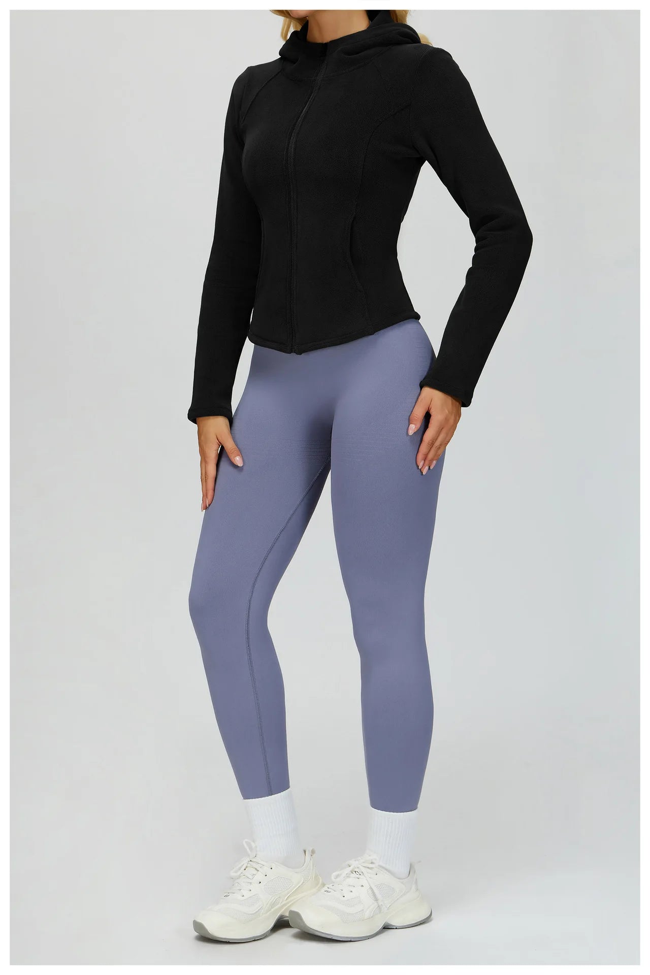 Winter Hooded Jacket for Women Yoga Long Sleeved With Plush Slim Fit Pocket Zipper Jacket Outdoor Casual Sports Warm Jacket