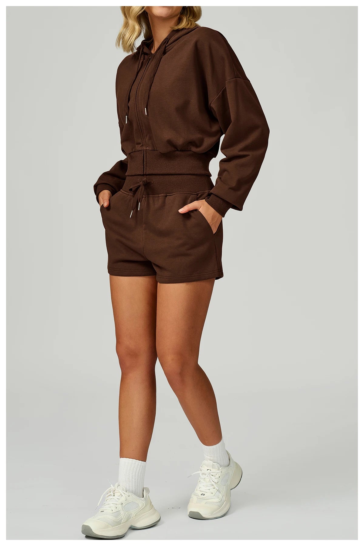 New Winter Zipper Sports Suit 2 Pieces Hooded Casual Loose Sweatshirt Long Sleeved Outdoor Running Suit Sportswear for Women
