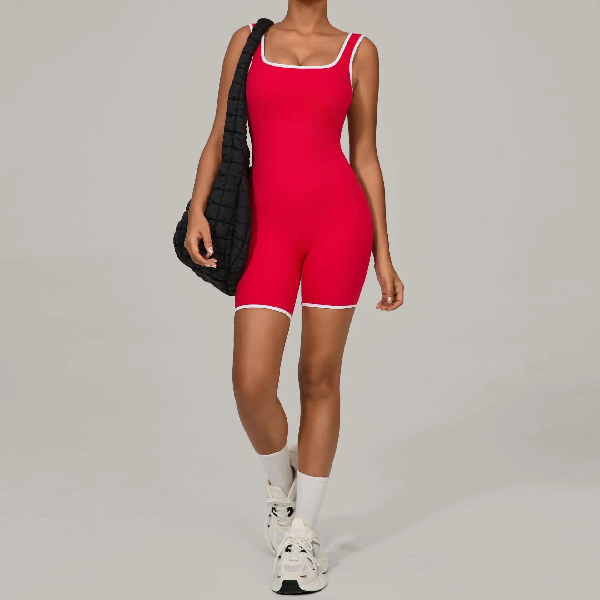 Women Color Blocked Yoga Jumpsuit Sleeveless Romper Elastic Quick Drying Fitness Workout Sportswear One-Piece Short Yoga Clothes
