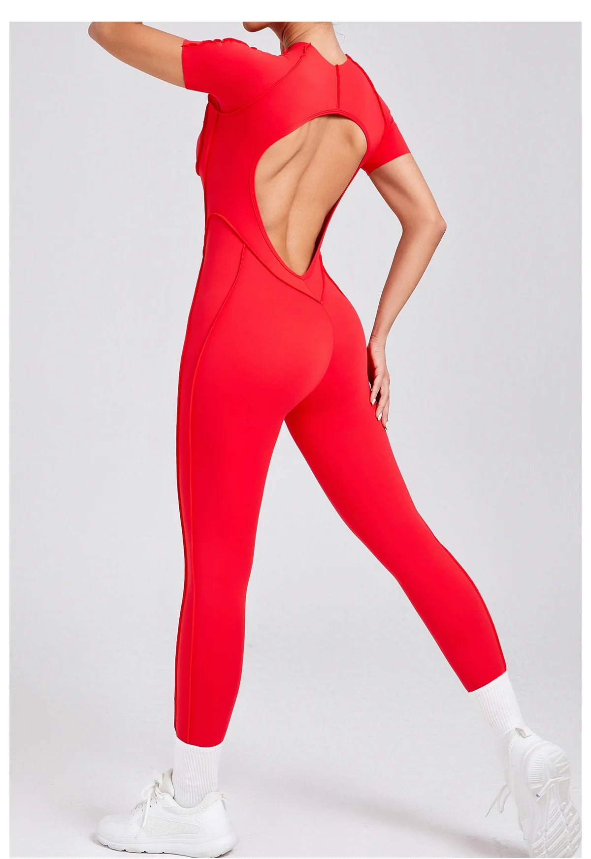 Seamless Yoga Jumpsuits Sports Fitness Hip-lifting Backless Short-sleeved One-piece Workout Rompers Gym Leggings Women Tracksuit