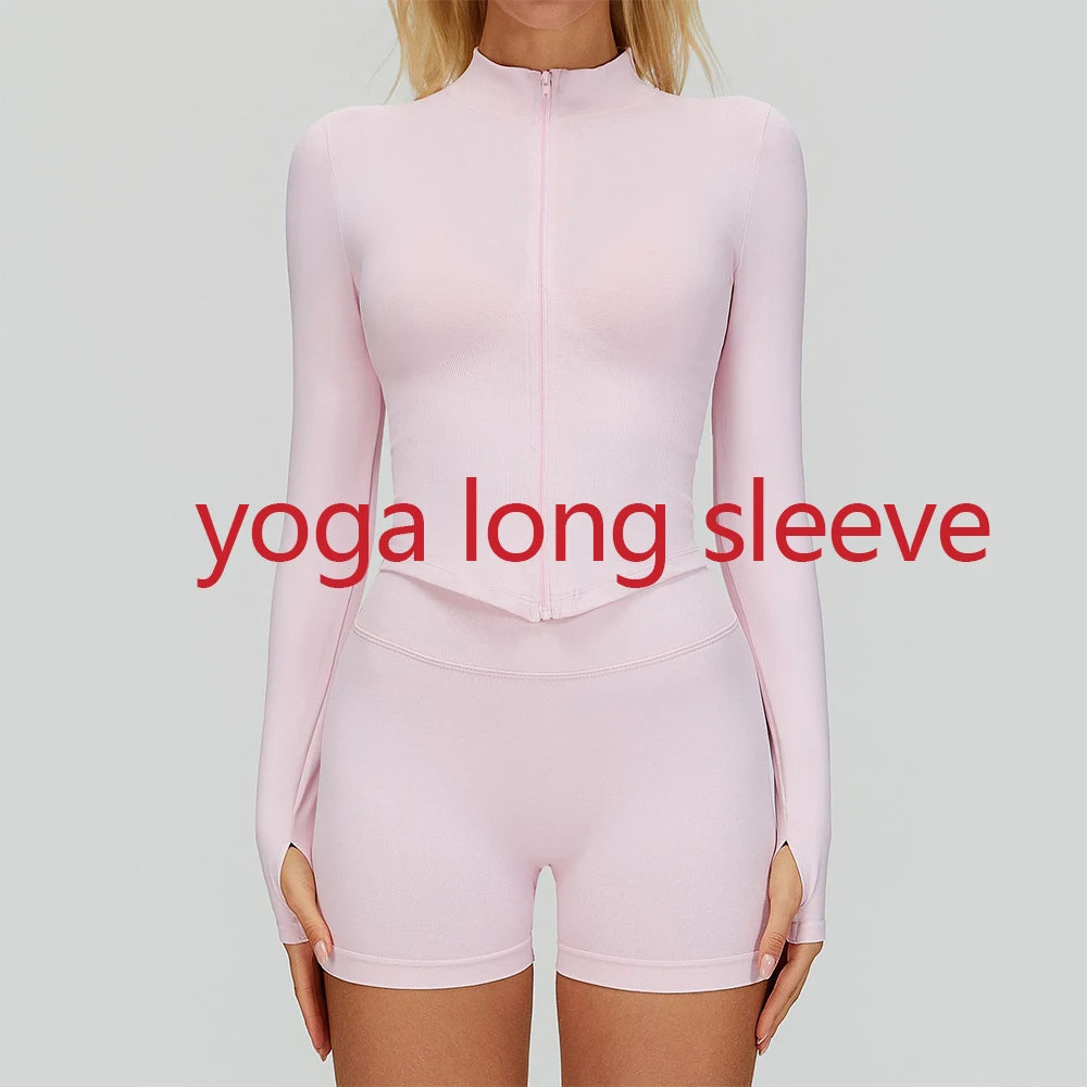 Seamless Outdoor Sports Long Sleeved Women Yoga Coat Quick Dry Zipper Cardigan Stand Up Collar Jacket Running Fitness Jacket Top