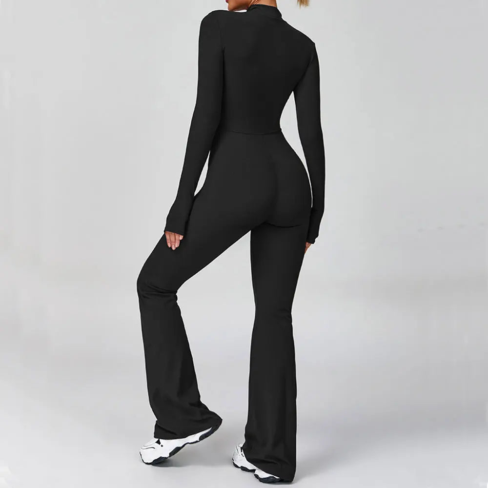 Gym Jumpsuit Women Rompers Fitness Suit Sports Overalls for Woman Tracksuit Yoga Clothing Zipper Long Sleeved Workout Sportswear
