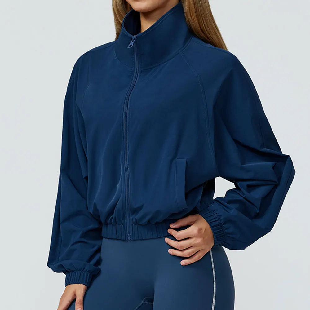 New Quick Drying Stand Up Collar Sports Jacket Women's Zipper Top Windproof Outdoor Running Fitness Long Sleeved Yoga Jacket