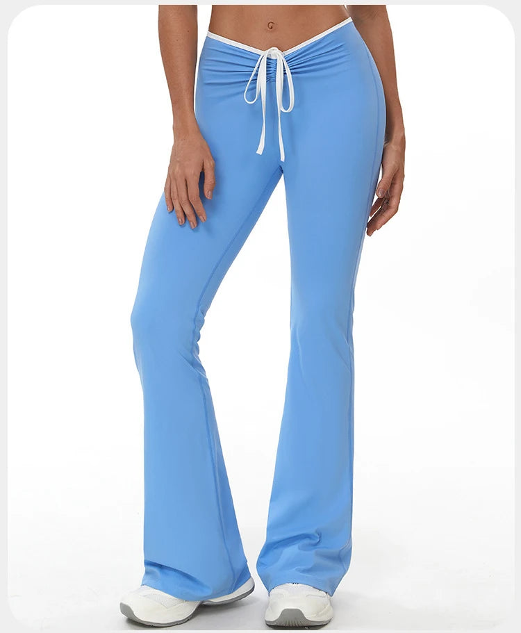 Bell-bottoms Women Yoga Leggings Drawstring Fitness Wide Leg Pants Gym Running Cycling Pants Sports High Waist Workout Leggings