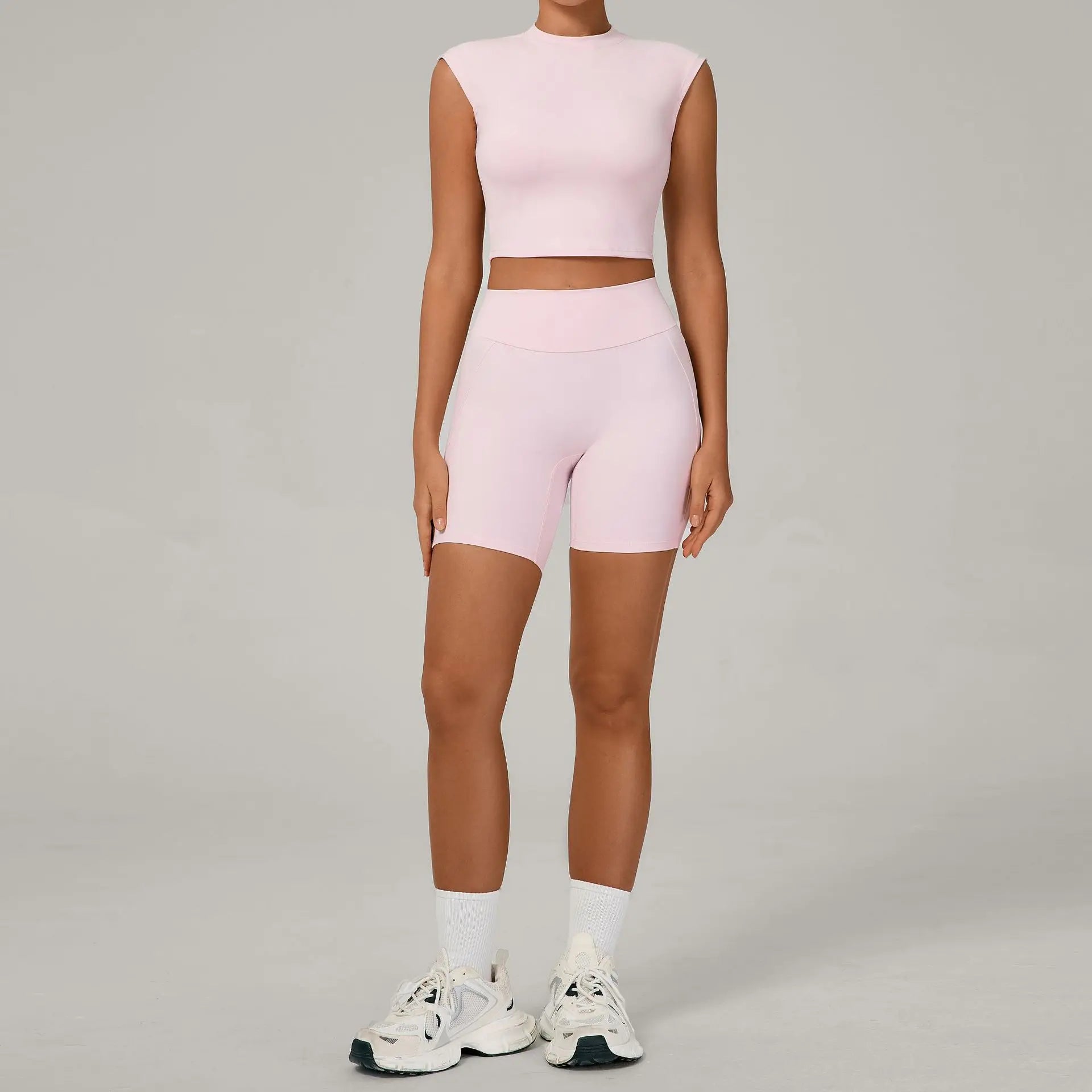 Yoga Sets Workout Sets Women Tracksuit 2 Pieces Gym Suits Yoga Short Sleeves High Waist Shorts Outfits Running Fitness Clothes