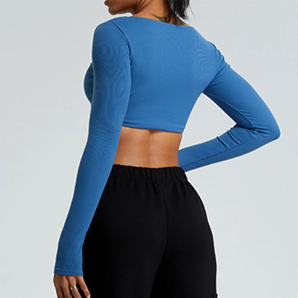 Yoga Shirts Women Crop Top Ribbed Long Sleeves Sexy Shirts for Women Yoga Sports Fitness Running Gym Clothes Push Up Workout Top