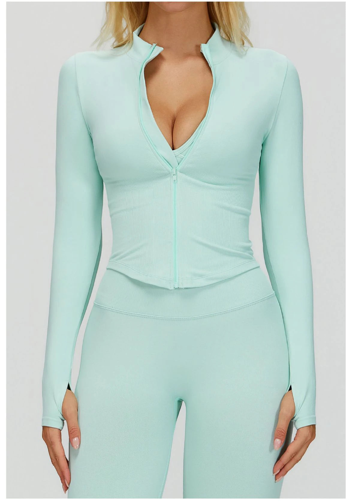 Seamless Outdoor Sports Long Sleeved Women Yoga Coat Quick Dry Zipper Cardigan Stand Up Collar Jacket Running Fitness Jacket Top