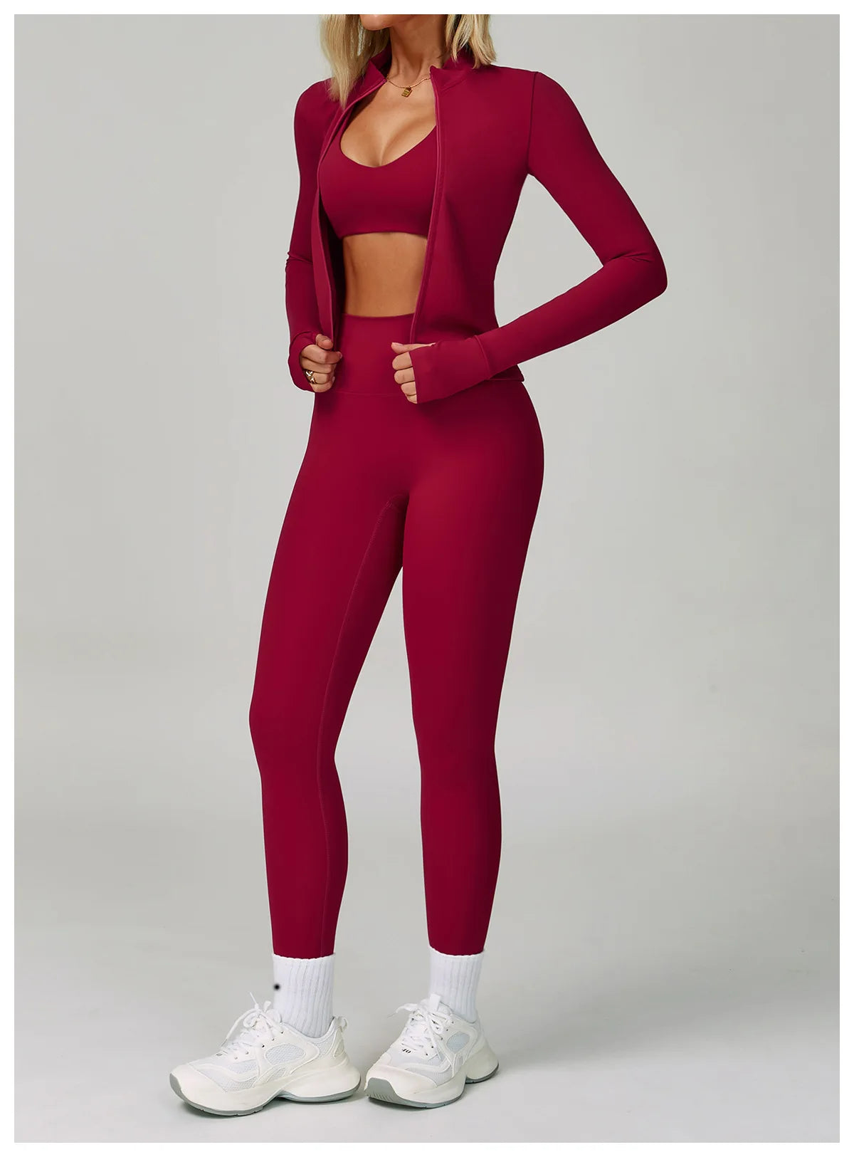 2/3PCS Women's Tracksuit Yoga Set Push Up Workout Sportswear Gym Clothing High Waist Leggings Fitness Long Sleeved Sports Suits