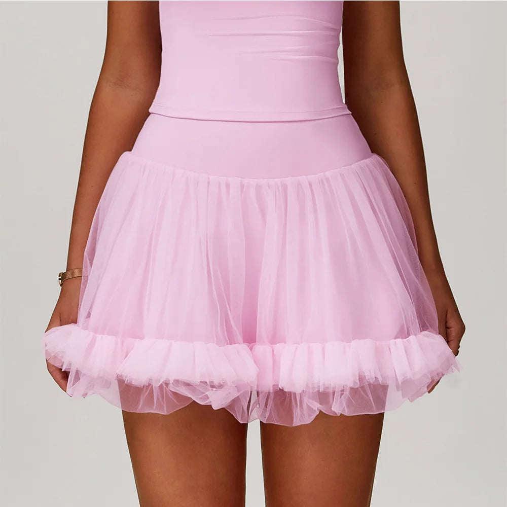 Summer Women's Yoga Short Skirt Anti Glare Short Skirt High Waist Tennis Skirt Casual A-line Half Skirt Mesh Sports Short Skirt