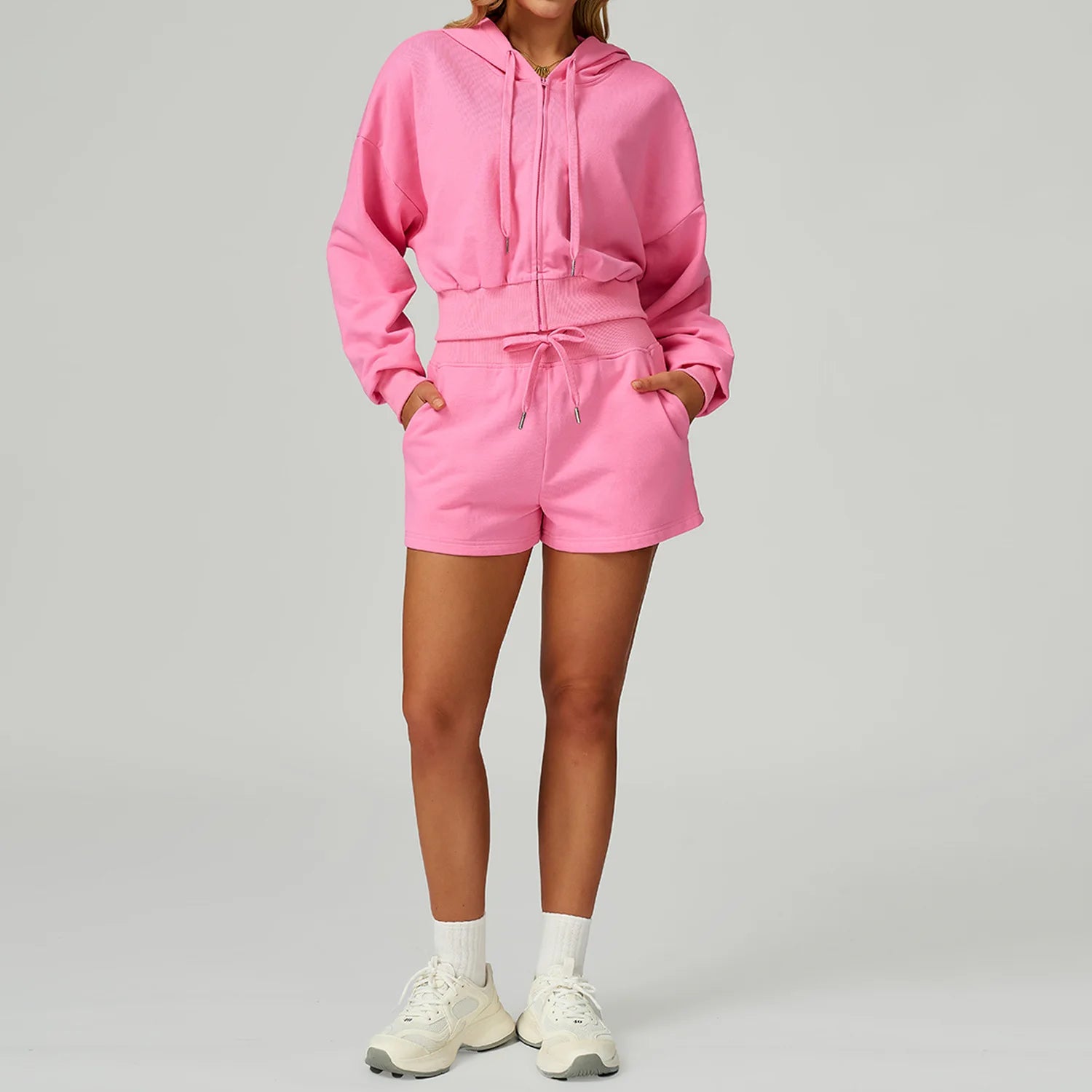 New Winter Zipper Sports Suit 2 Pieces Hooded Casual Loose Sweatshirt Long Sleeved Outdoor Running Suit Sportswear for Women