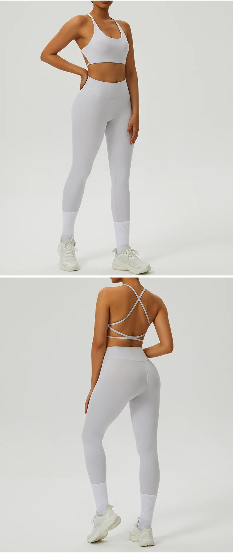 Yoga Clothes Set 2 Piece Gym Set Sportswear Women Cross Back Bra Top High Waist Leggings Fitness Suit Running Workout Tracksuit