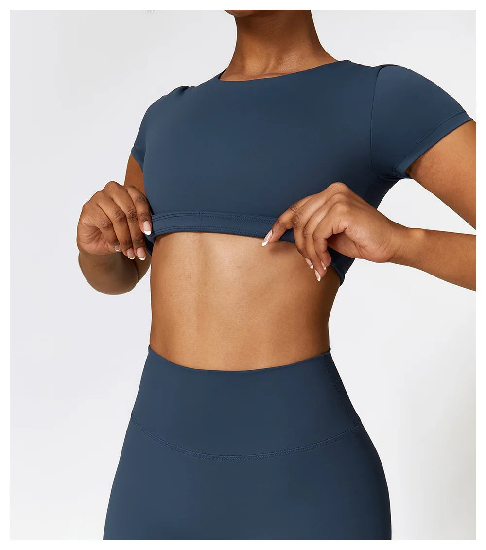 Yoga Top Women Sport T Shirts Push Up Fitness Clothes Short Sleeve Yoga Shirt Gym Top Running Active Wear Sport Top Femme Tights