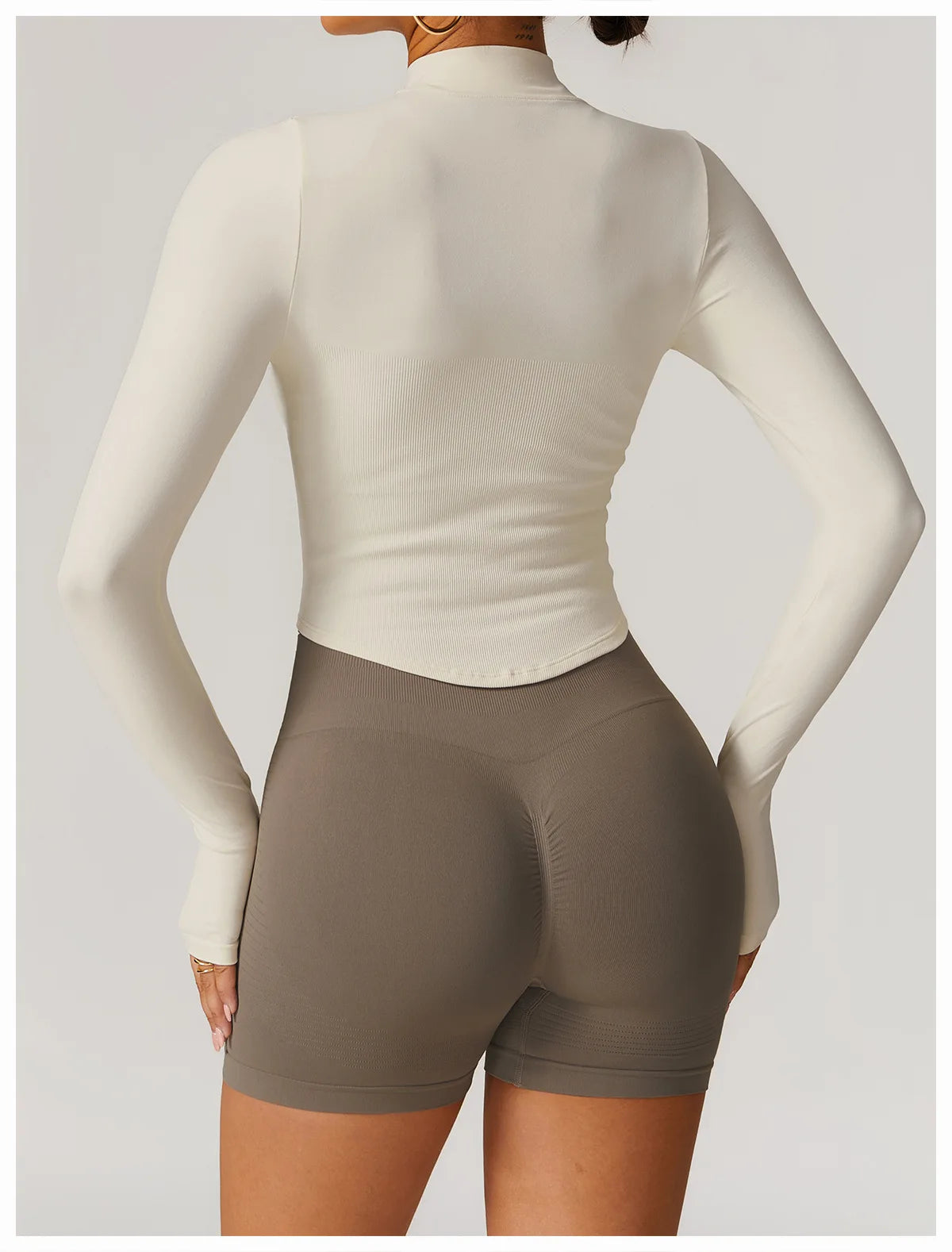 Ribbed Yoga Tops Women's Yoga Long Sleeved Standing Collar Sports Jacket Running Training Fitness Top Gym Workout Running Shirt