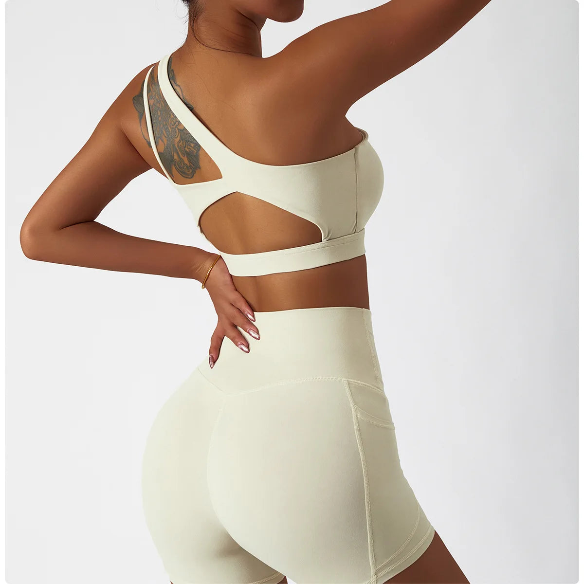 Comfort Single Strap Yoga Bra Chest Pad Running Women Sports Underwear Gym Top Stretch Pull Up Bra Women Vest Fitness Tank Top